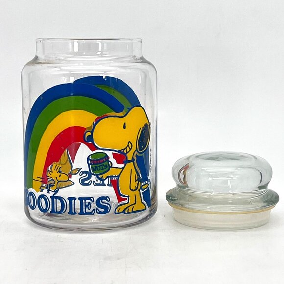 Vintage Peanuts Snoopy & Woodstock Rainbow Glass Goodies Cookie Candy Jar 7" - Picture 6 of 13
